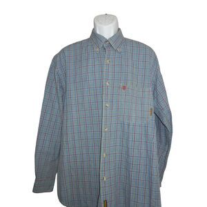 Timberland Weathergear Shirt Men's Size Large Rugged Fit Blue Plaid Button-Up